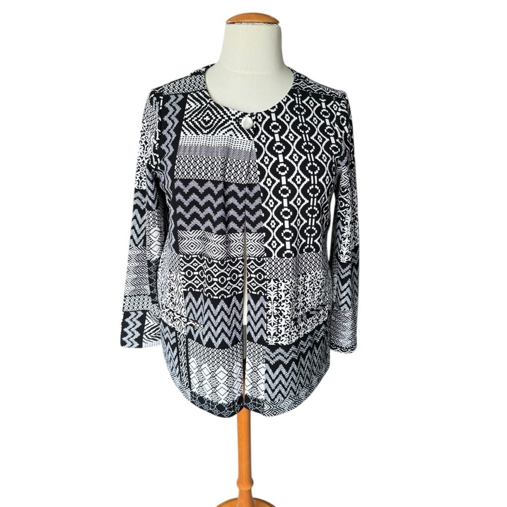 Christopher & Banks XL Black White Geometric Jacket Retrocore Preppy Layer K30